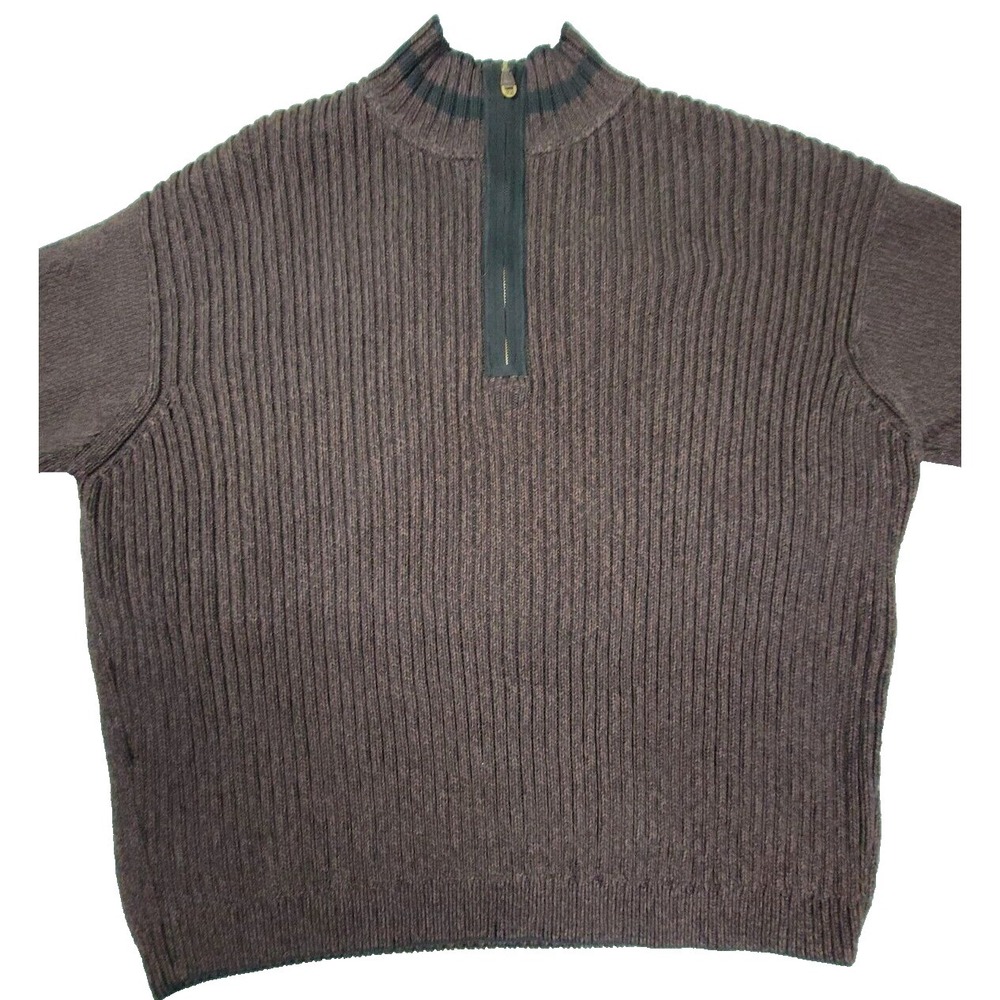 Tommy Bahama Knit Sweater Mens Large Wool Blend Brown 1/4 Zip Pullover